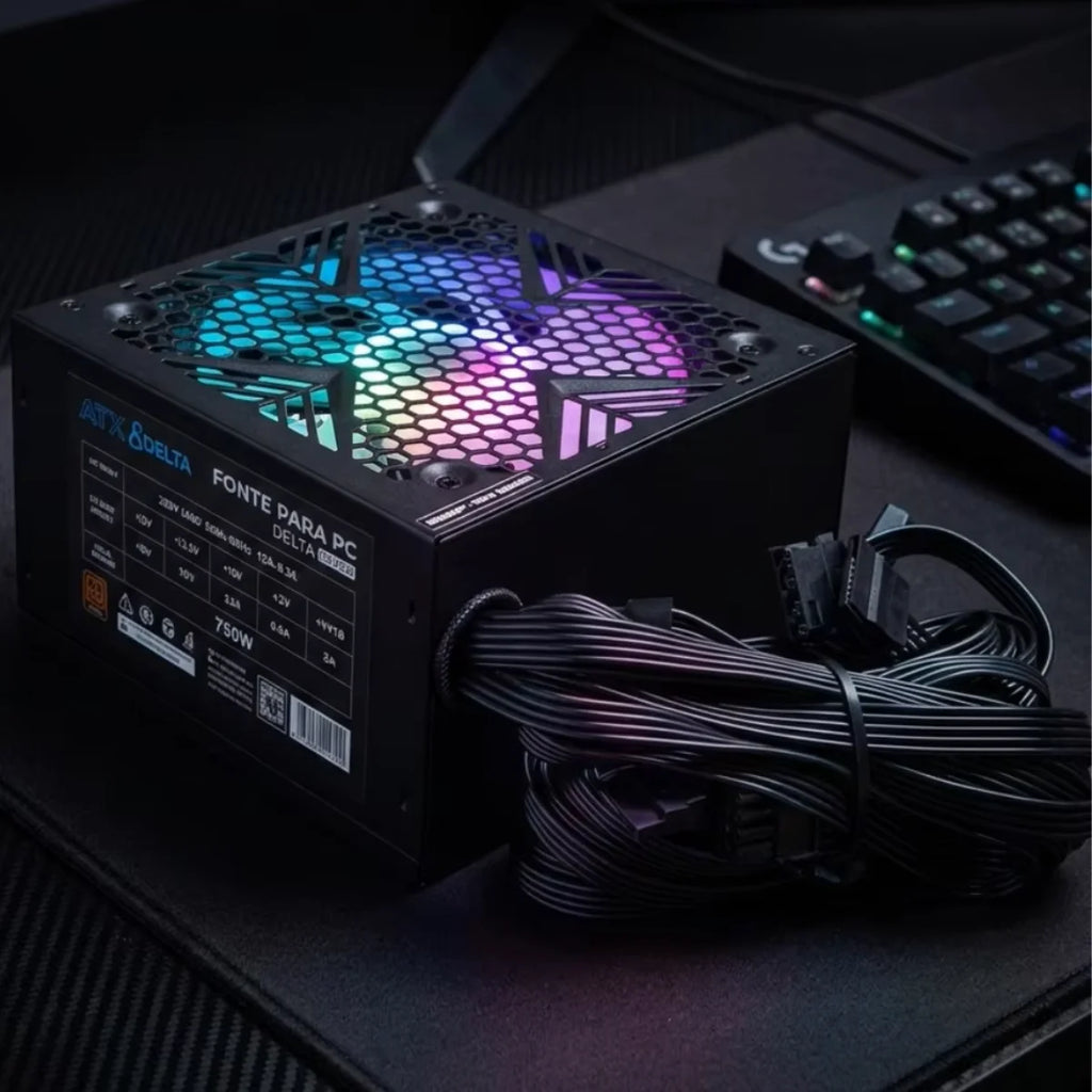 Gamer Source 550W 650W 750W 80 Plus Bronze PFC Active Bivolt Automatic RGB 120mm PCI-E 6 + 2 Pin Efficiency 85% Protection
