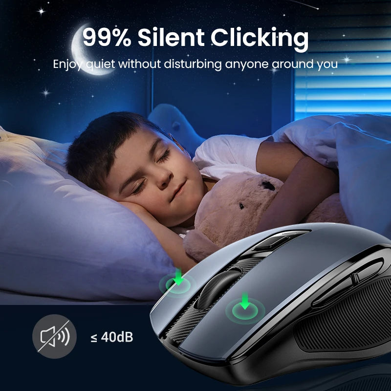 Mouse sem fio UGREEN Bluetooth 5.0, ergonômico, 4000 DPI, 6 botões de silenciamento, para MacBook, tablet, laptop, computador e PC, 2.4G.