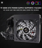 Fonte 500w PSU12V PC Power Sources For Office 500W 24pin ATX Computer Power Supply PSU 500W PC Gaming Power PC Gamer Source Game