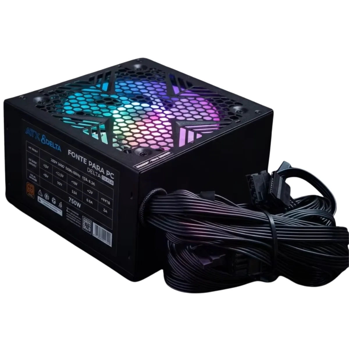 Gamer Source 550W 650W 750W 80 Plus Bronze PFC Active Bivolt Automatic RGB 120mm PCI-E 6 + 2 Pin Efficiency 85% Protection