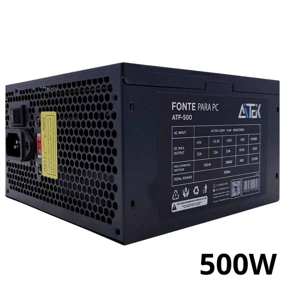 Source for PC Gamer 500W 650W Automatic Bivolt with 120mm Silent Cooler and SATA Connectors With Power Cable