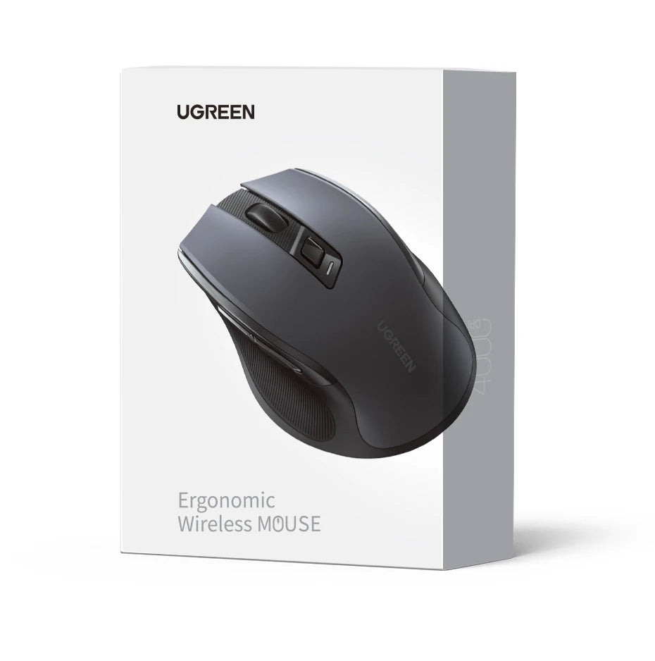 Mouse sem fio UGREEN Bluetooth 5.0, ergonômico, 4000 DPI, 6 botões de silenciamento, para MacBook, tablet, laptop, computador e PC, 2.4G.