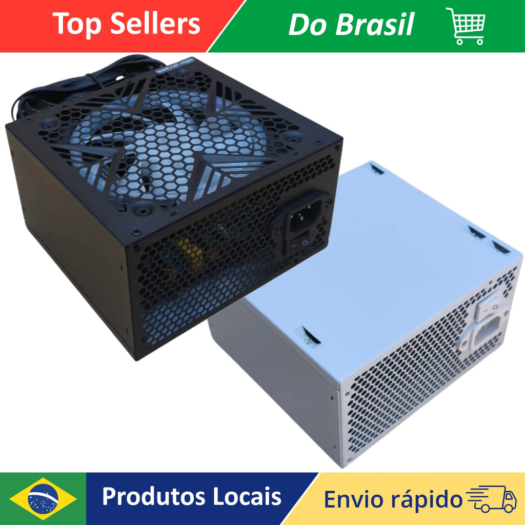 Fonte Gamer Source Royal 80 Plus Bronze de 550W com PFC ativo e ventoinha RGB com bivolt automático para PC desktop de alto desempenho.