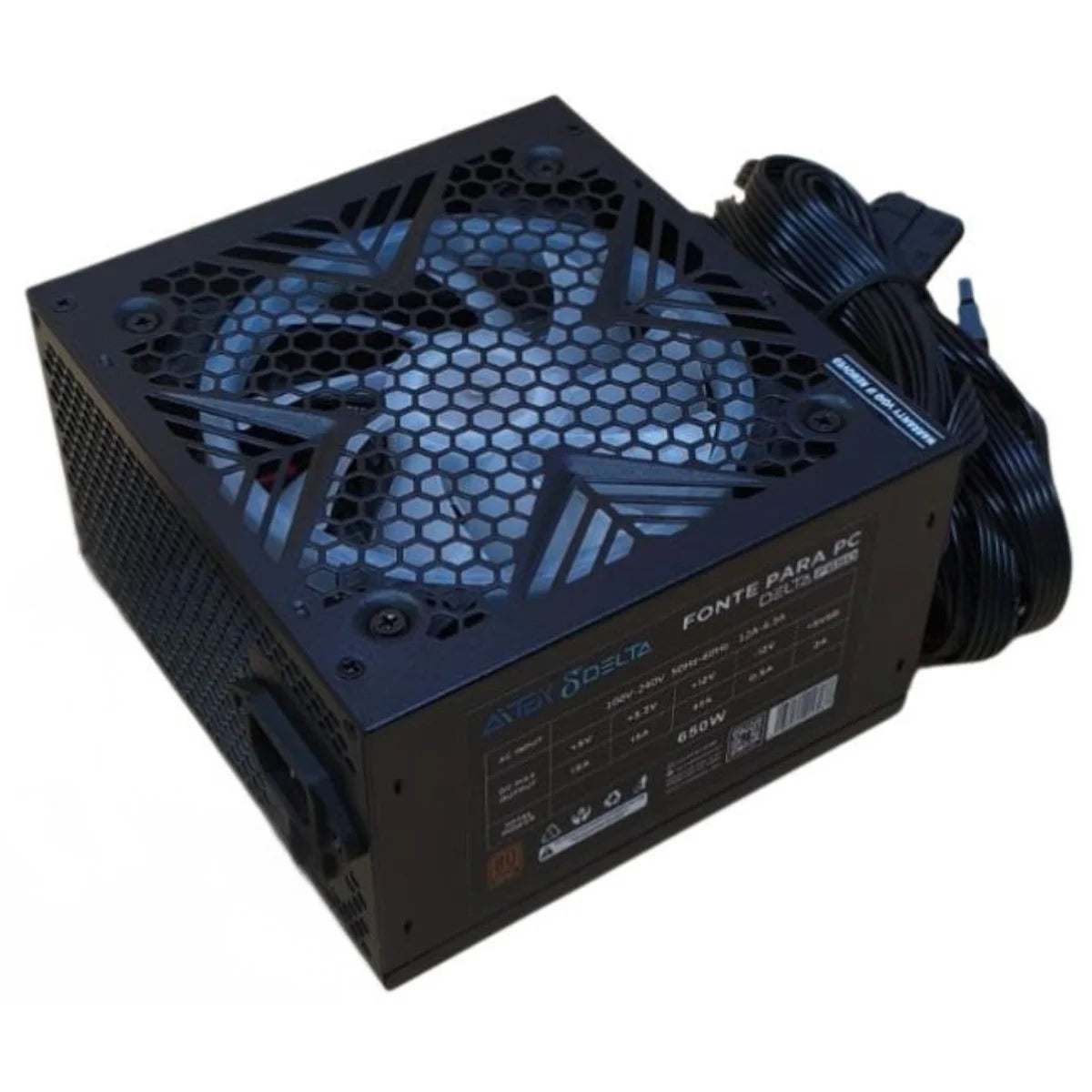 Fonte Gamer Royal 80 Plus Bronze de 650W PFC Ativo  com Ventoinha RGB Bivolt Automática para PC de Alto Desempenho.