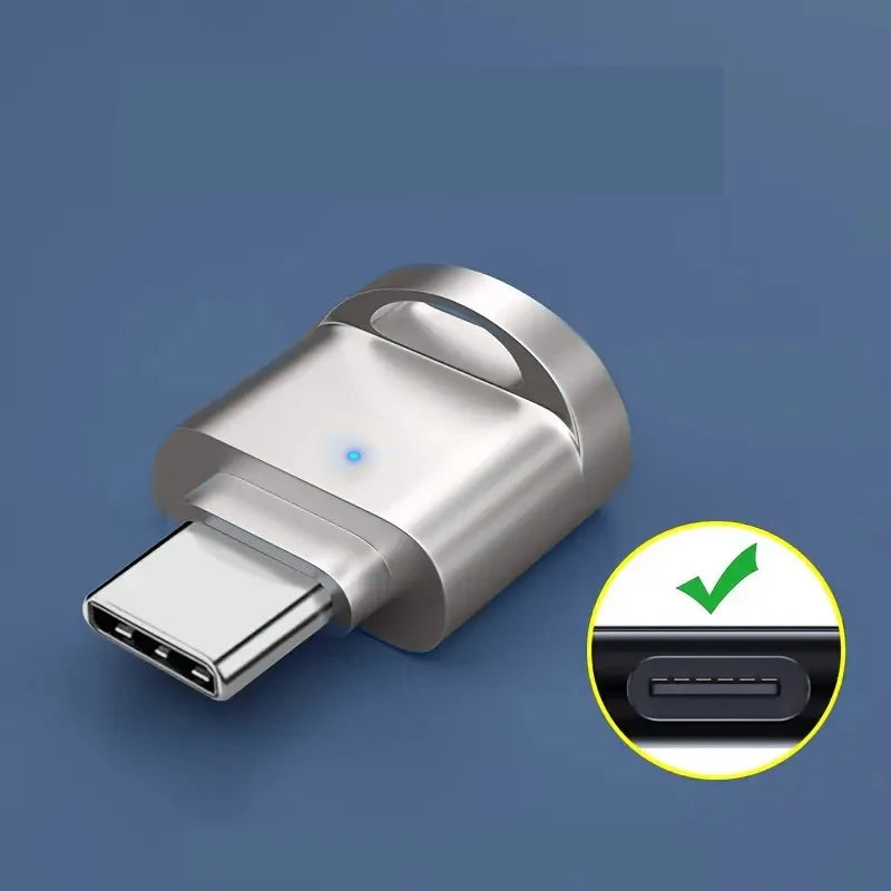 Leitor de cartão TF tipo C com revestimento em liga de zinco, leitor de cartão SD com adaptador USB-C para USB, compatível com laptops, MacBooks e Samsung Galaxy.