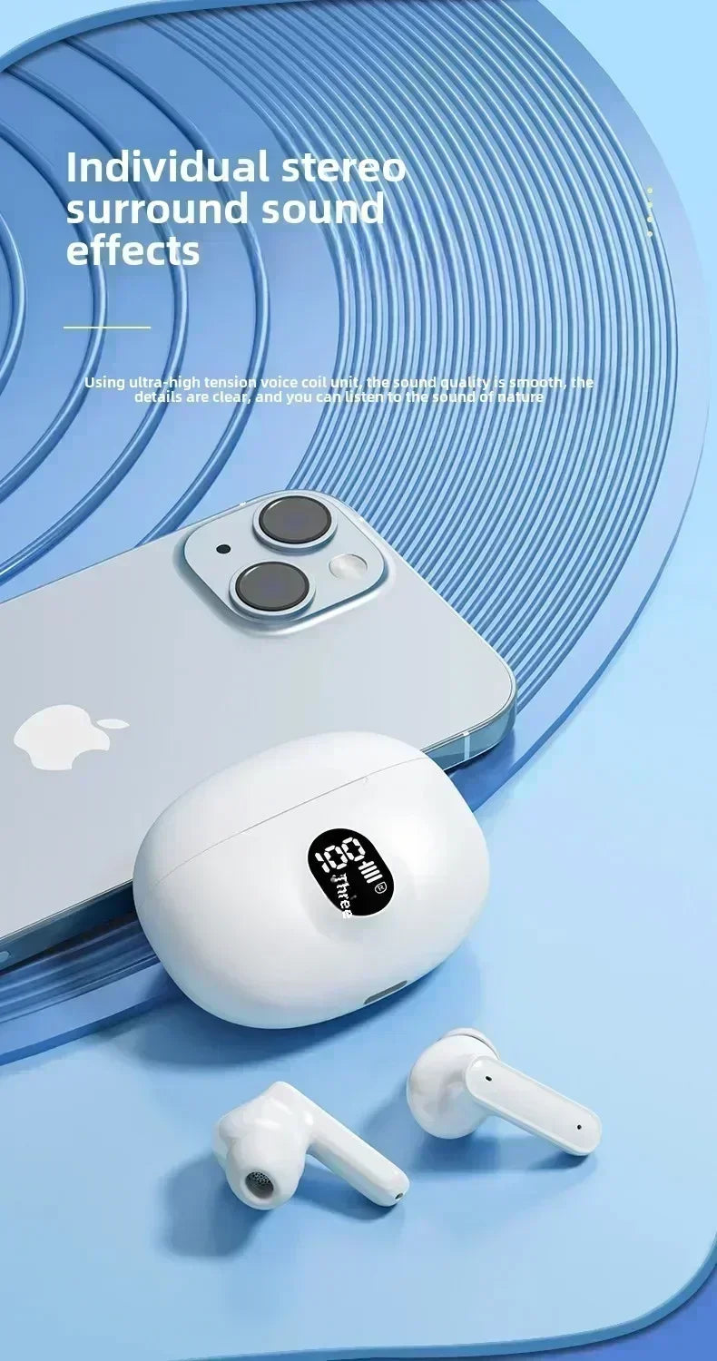 Fones de ouvido Bluetooth TWS sem fio, fones de ouvido intra-auriculares com microfone.