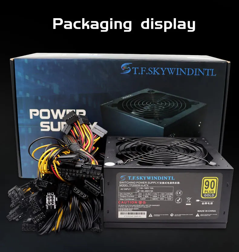 T.F.SKYWINDINTL NEW 2000W ATX PSU Mining Power Supply PC Power Support 8 Display Cards GPU 95% Efficiency for BTC Bitcoin Miner