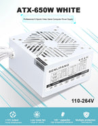 JULONGFENGBAO White ATX 650W Desktop E-Sports Video Game Computer Power Supply 110-230V Low Noise PSU Maximum peak value 800W