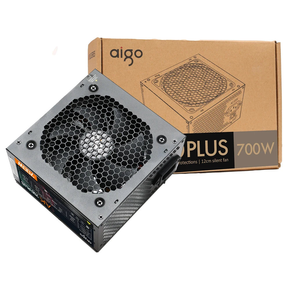 Fonte de alimentação Aigo AK 700W para PC, silenciosa, com ventoinha RGB de 120 mm, conector de 24 pinos, 12 V, formato ATX, para computadores desktop