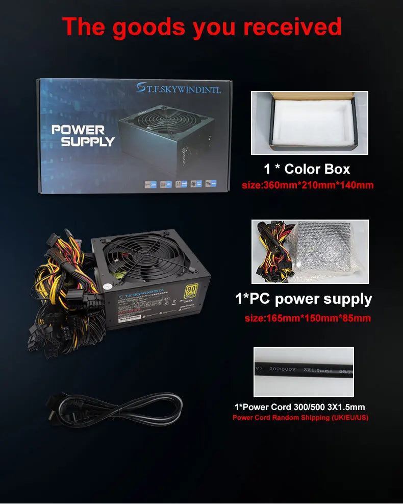 T.F.SKYWINDINTL NEW 2000W ATX PSU Mining Power Supply PC Power Support 8 Display Cards GPU 95% Efficiency for BTC Bitcoin Miner