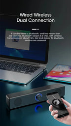 Barra de som sem fio Bluetooth e com fio para PC, alimentada por USB, para TV, PC, laptop, home e sistema de áudio.