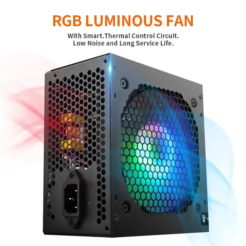 Fonte de alimentação Aigo AK 700W para PC, silenciosa, com ventoinha RGB de 120 mm, conector de 24 pinos, 12 V, formato ATX, para computadores desktop