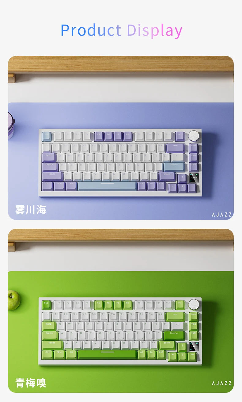 Teclado mecânico para jogos Ajazz AK820/AK820Pro Bluetooth 5.1/Sem fio/Com fio, teclado personalizado com botão giratório e junta de encaixe rápido.
