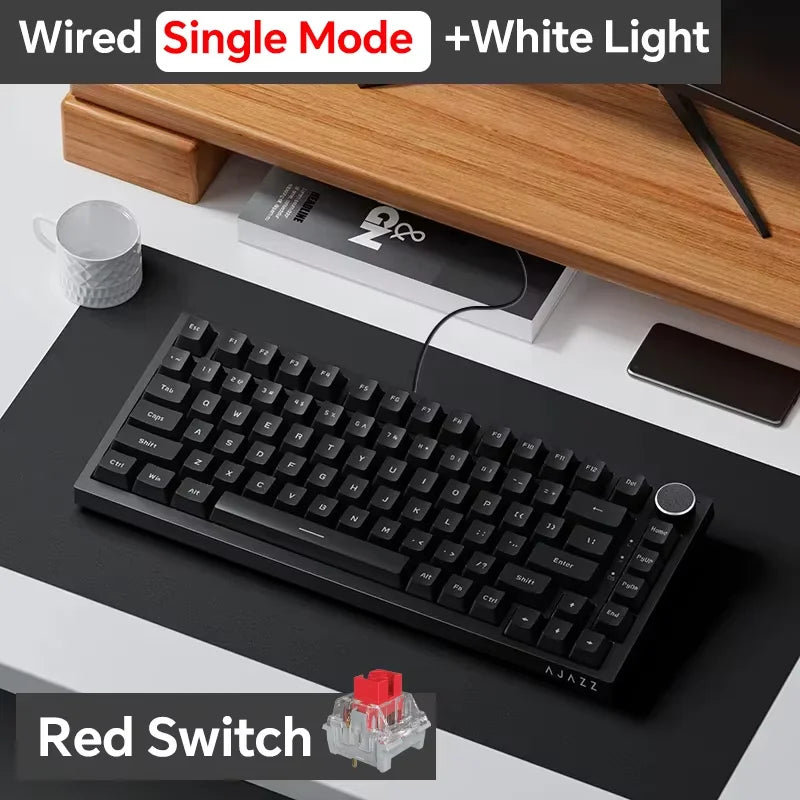 Teclado mecânico para jogos Ajazz AK820/AK820Pro Bluetooth 5.1/Sem fio/Com fio, teclado personalizado com botão giratório e junta de encaixe rápido.
