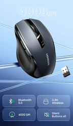 Mouse sem fio UGREEN Bluetooth 5.0, ergonômico, 4000 DPI, 6 botões de silenciamento, para MacBook, tablet, laptop, computador e PC, 2.4G.