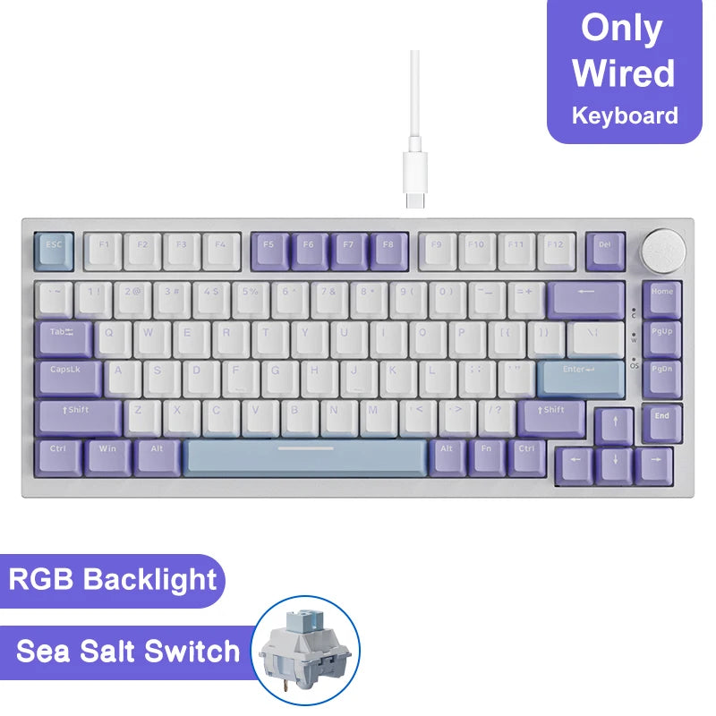 Teclado mecânico para jogos Ajazz AK820/AK820Pro Bluetooth 5.1/Sem fio/Com fio, teclado personalizado com botão giratório e junta de encaixe rápido.