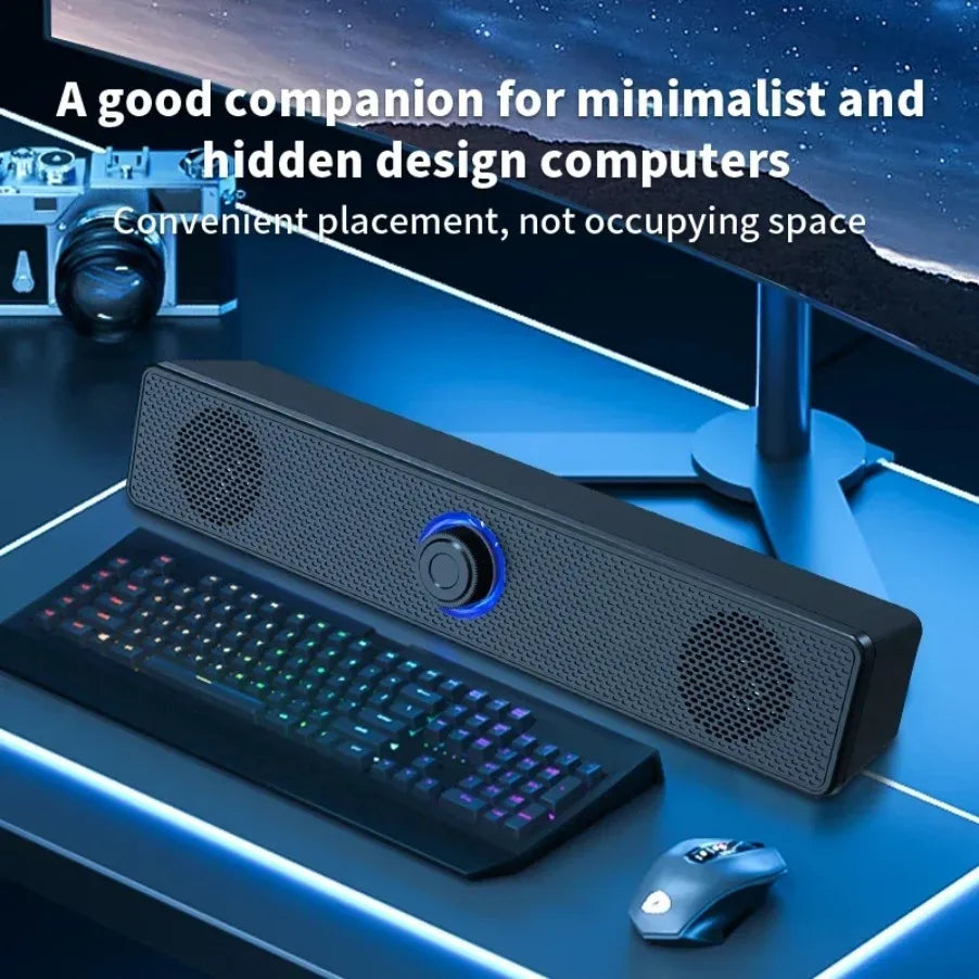 Barra de som sem fio Bluetooth e com fio para PC, alimentada por USB, para TV, PC, laptop, home e sistema de áudio.