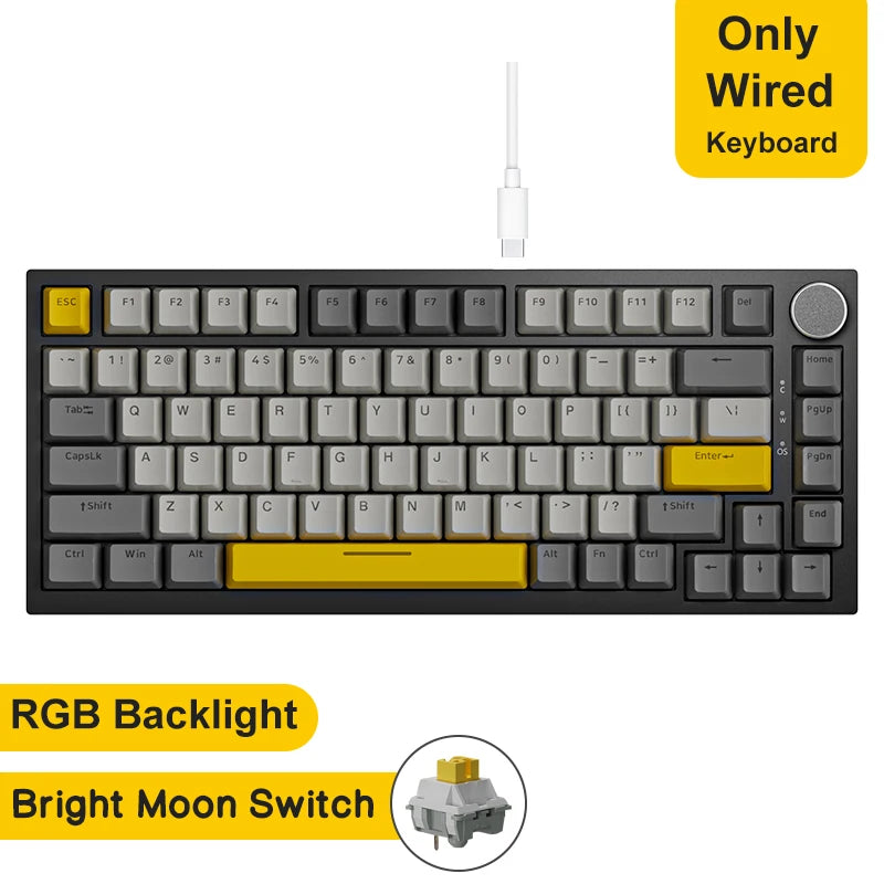 Teclado mecânico para jogos Ajazz AK820/AK820Pro Bluetooth 5.1/Sem fio/Com fio, teclado personalizado com botão giratório e junta de encaixe rápido.
