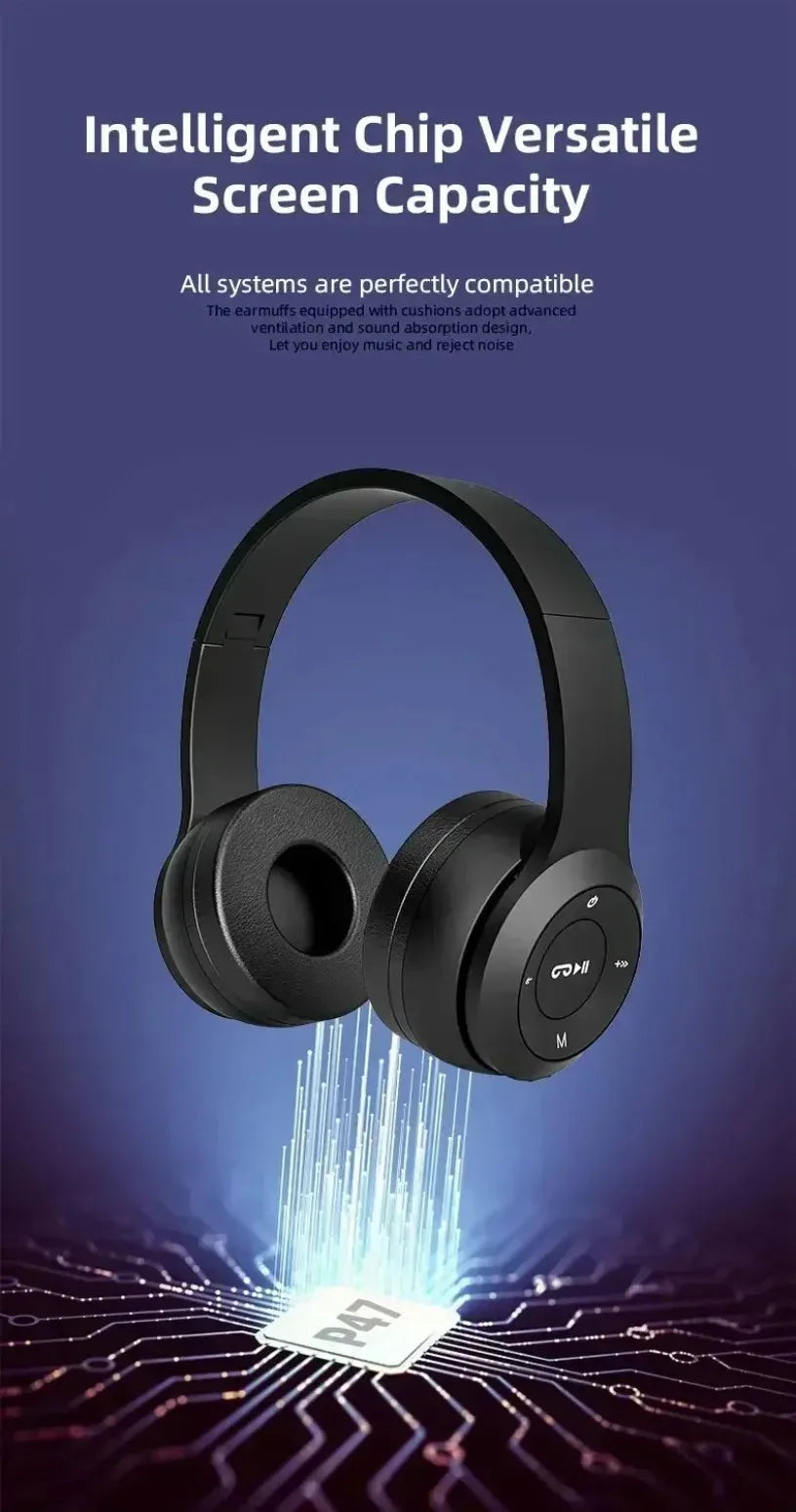 Fone de ouvido multifuncional, portátil e dobrável, sem fio, com Bluetooth 5.0, cartão TF ou conexão com fio.
