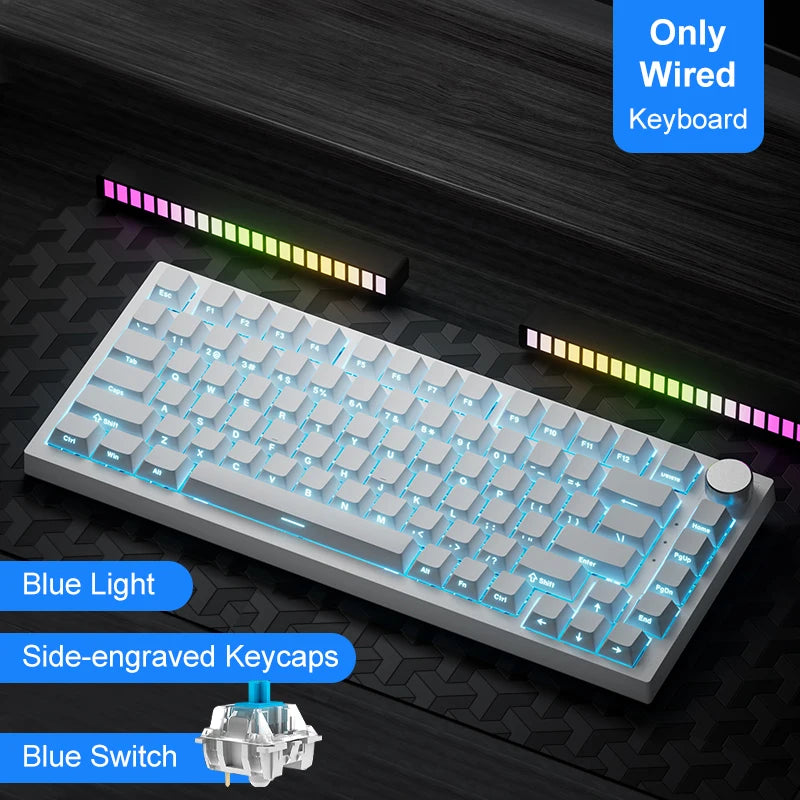 Teclado mecânico para jogos Ajazz AK820/AK820Pro Bluetooth 5.1/Sem fio/Com fio, teclado personalizado com botão giratório e junta de encaixe rápido.