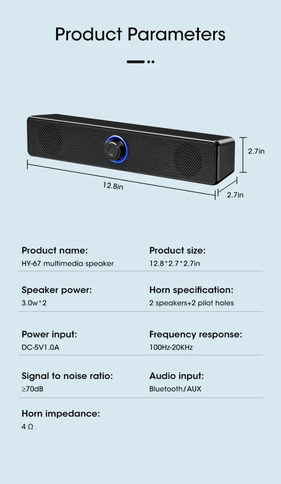 Barra de som sem fio Bluetooth e com fio para PC, alimentada por USB, para TV, PC, laptop, home e sistema de áudio.