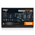 Fonte de alimentação Aigo AK 700W para PC, silenciosa, com ventoinha RGB de 120 mm, conector de 24 pinos, 12 V, formato ATX, para computadores desktop