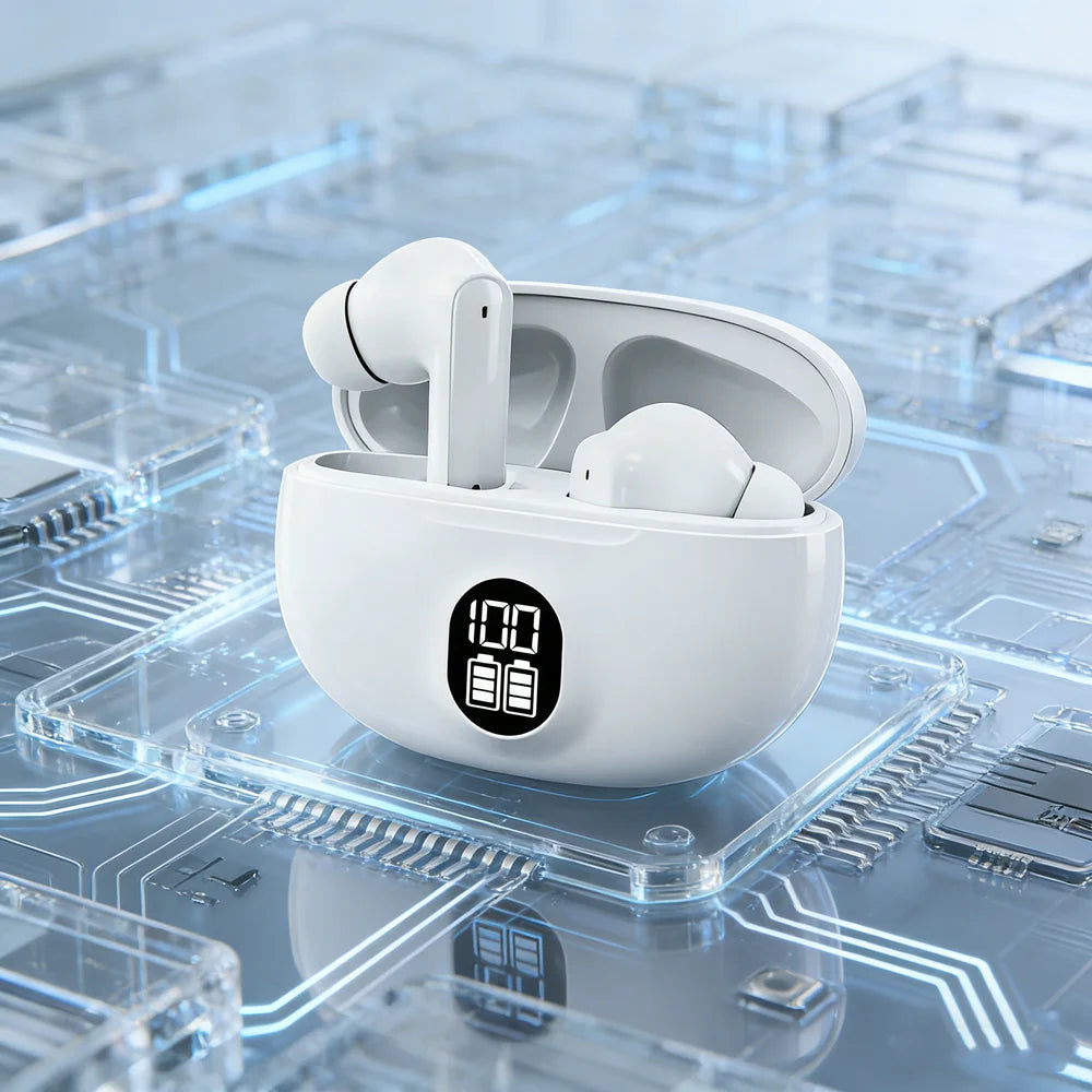 Fones de ouvido Bluetooth TWS sem fio, fones de ouvido intra-auriculares com microfone.