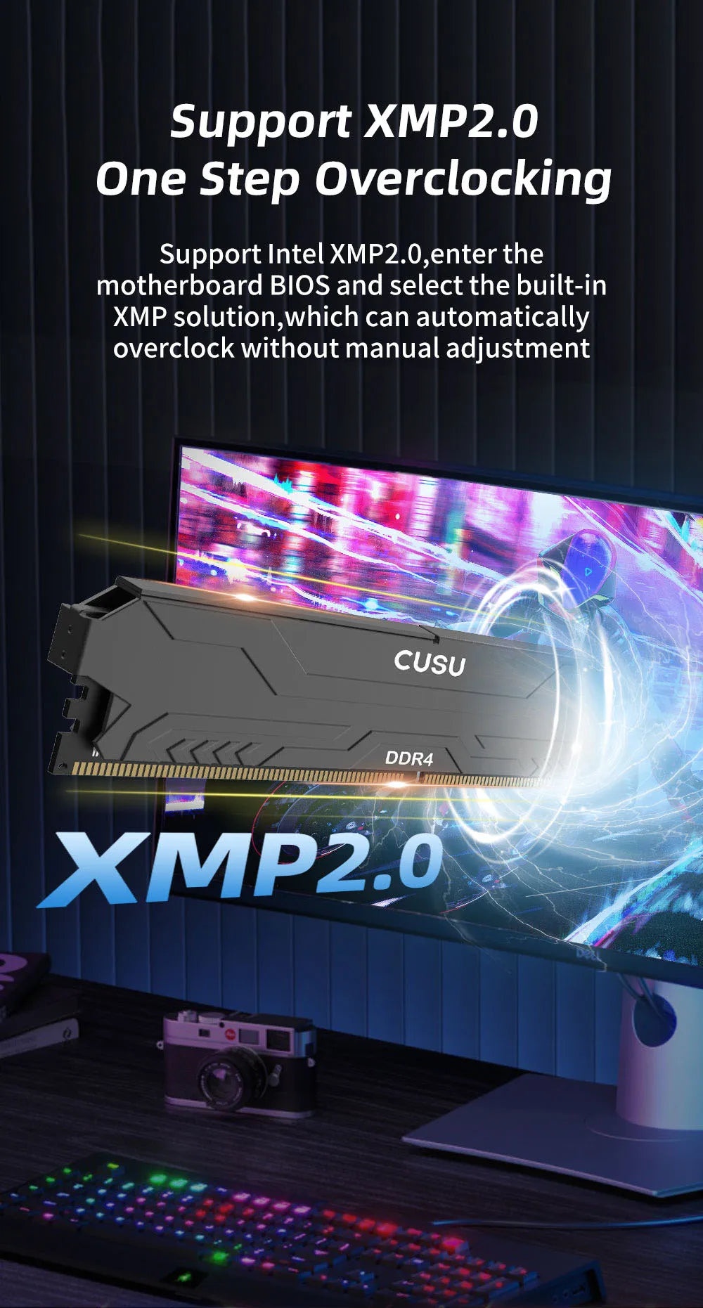 CUSU Memoria Ram DDR4 8gb 16gb 3200mhz 3600mhz DDR4 Desktop Memory 288pin Udimm XMP2.0 Heatsink for Motherboard