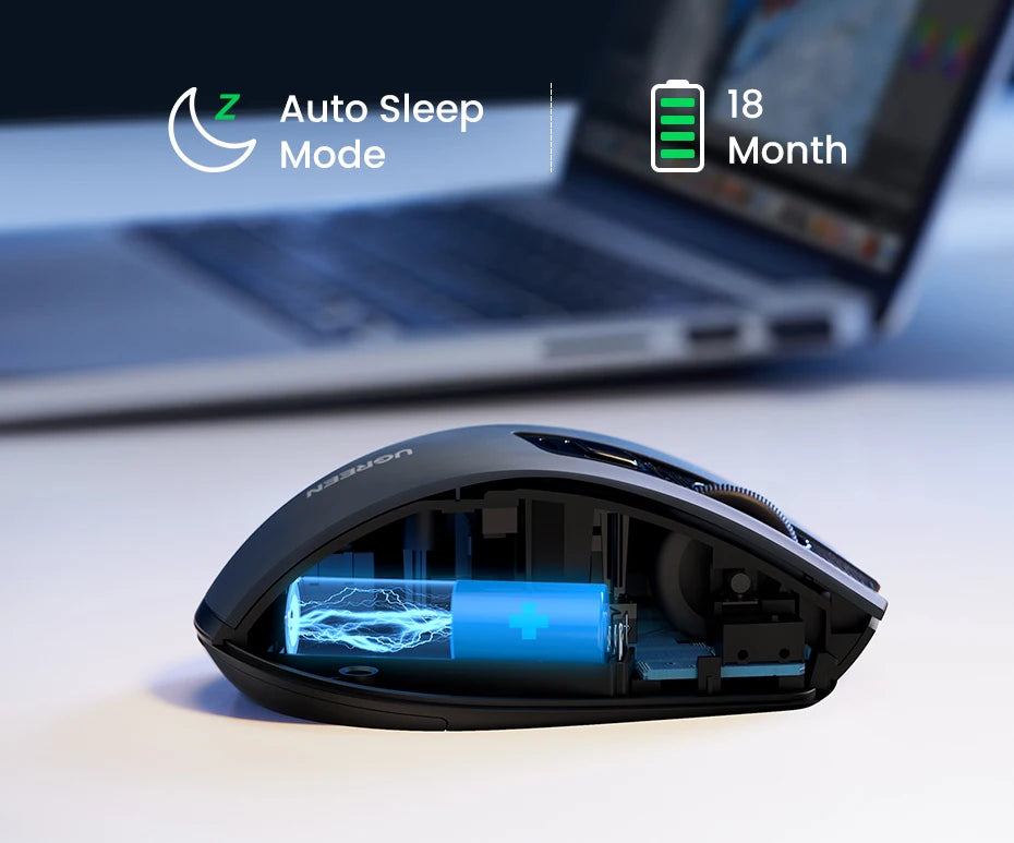 Mouse sem fio UGREEN Bluetooth 5.0, ergonômico, 4000 DPI, 6 botões de silenciamento, para MacBook, tablet, laptop, computador e PC, 2.4G.