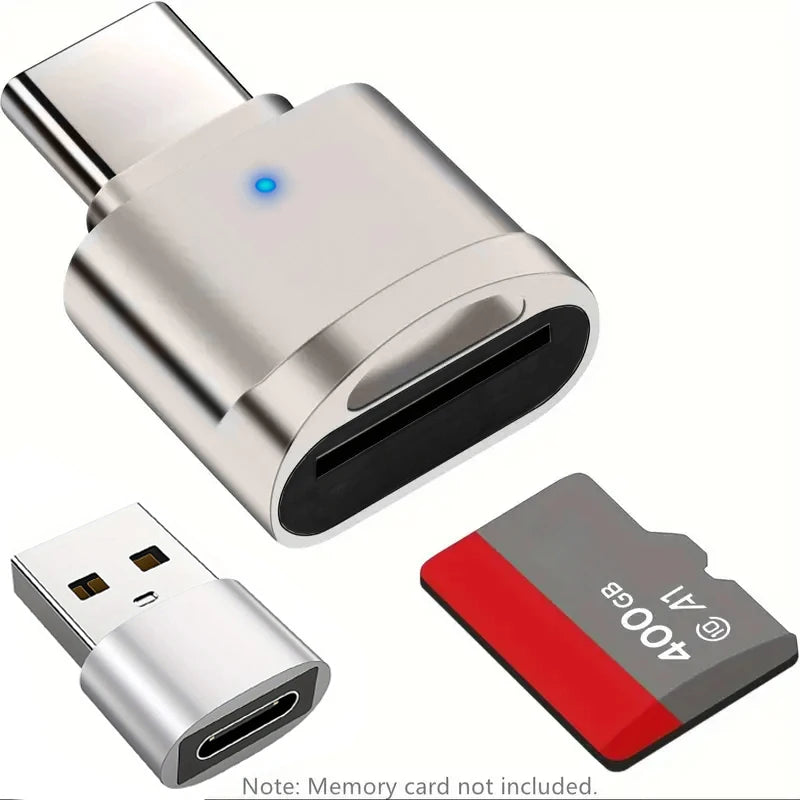 Leitor de cartão TF tipo C com revestimento em liga de zinco, leitor de cartão SD com adaptador USB-C para USB, compatível com laptops, MacBooks e Samsung Galaxy.