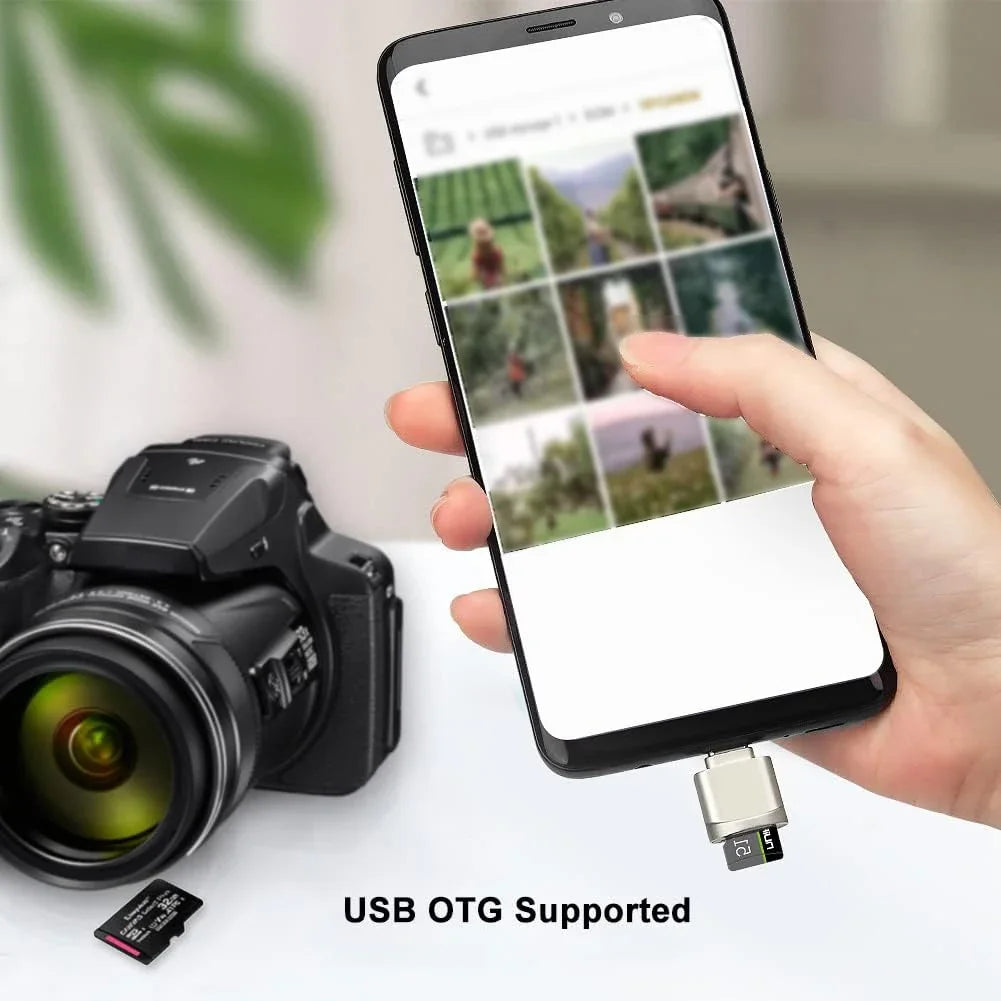 Leitor de cartão TF tipo C com revestimento em liga de zinco, leitor de cartão SD com adaptador USB-C para USB, compatível com laptops, MacBooks e Samsung Galaxy.