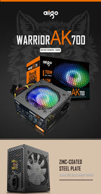 Fonte de alimentação Aigo AK 700W para PC, silenciosa, com ventoinha RGB de 120 mm, conector de 24 pinos, 12 V, formato ATX, para computadores desktop