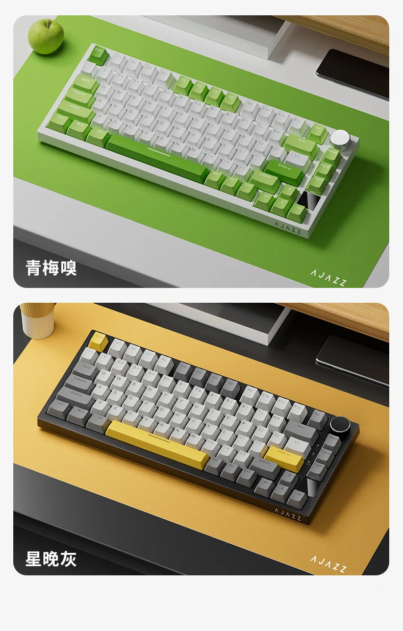 Teclado mecânico para jogos Ajazz AK820/AK820Pro Bluetooth 5.1/Sem fio/Com fio, teclado personalizado com botão giratório e junta de encaixe rápido.