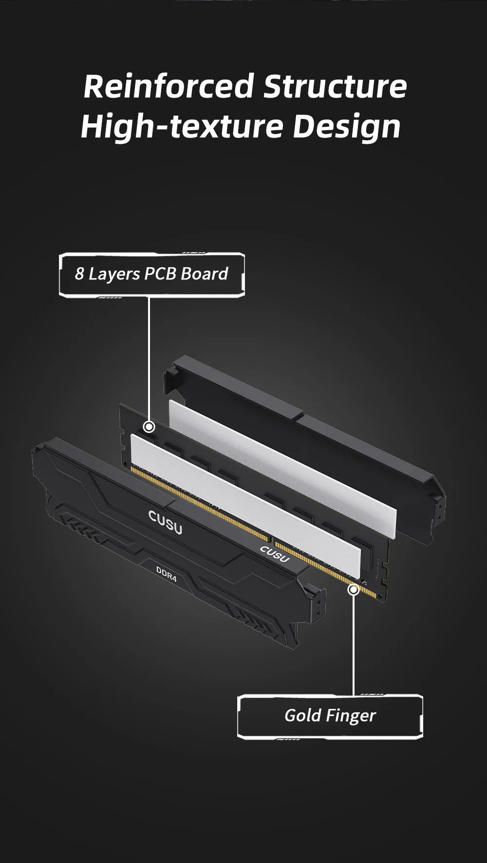 CUSU Memoria Ram DDR4 8gb 16gb 3200mhz 3600mhz DDR4 Desktop Memory 288pin Udimm XMP2.0 Heatsink for Motherboard