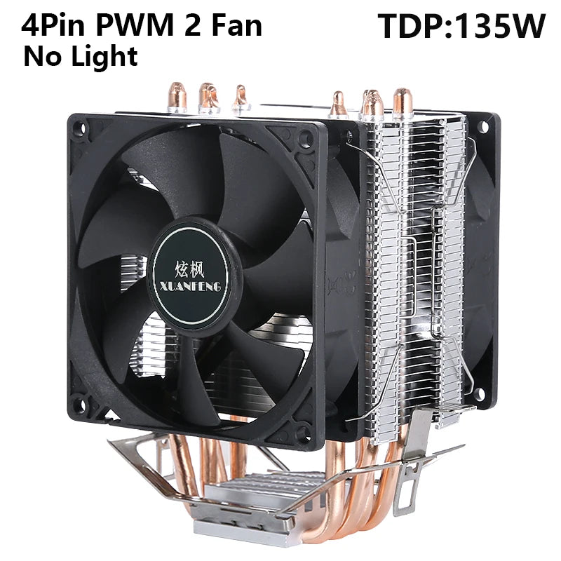 XUANFENG Cooler silencioso para computador, ventoinha para CPU com 2/4/6 heat pipes, conector de 4 pinos/PWM, refrigeração a ar, compatível com LGA115x 1200 2011 2066 x79 x99 AMD
