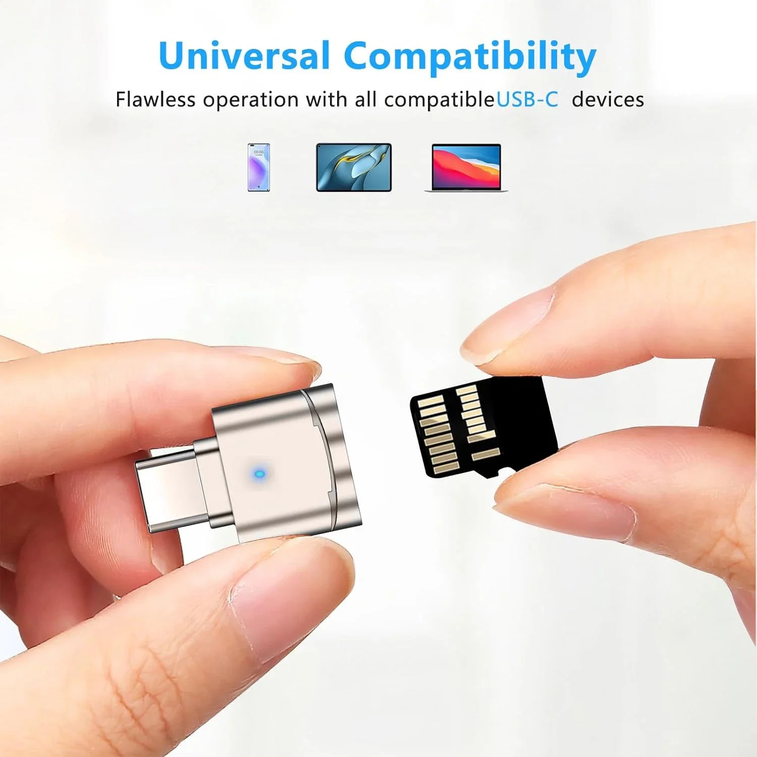 Leitor de cartão TF tipo C com revestimento em liga de zinco, leitor de cartão SD com adaptador USB-C para USB, compatível com laptops, MacBooks e Samsung Galaxy.