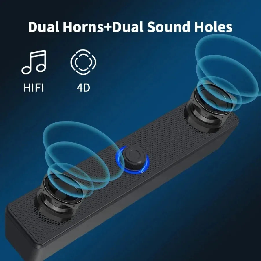 Barra de som sem fio Bluetooth e com fio para PC, alimentada por USB, para TV, PC, laptop, home e sistema de áudio.