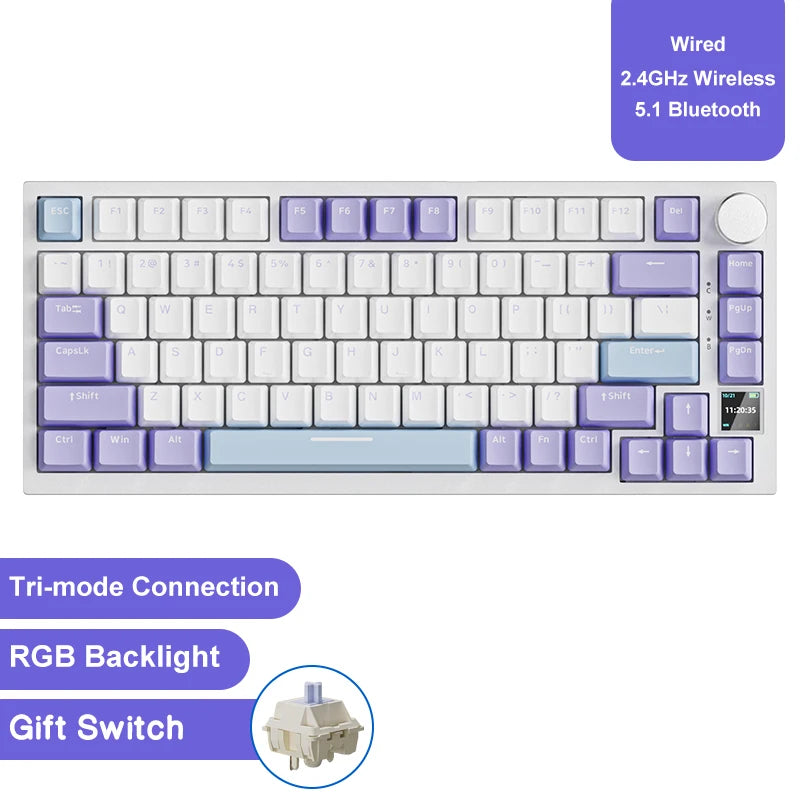Teclado mecânico para jogos Ajazz AK820/AK820Pro Bluetooth 5.1/Sem fio/Com fio, teclado personalizado com botão giratório e junta de encaixe rápido.
