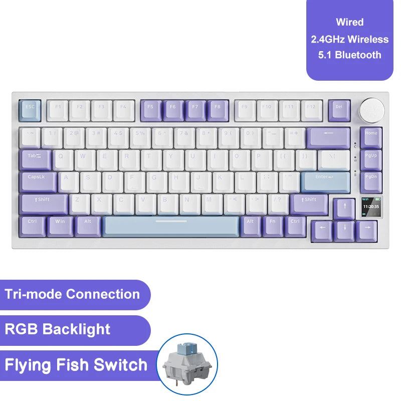 Teclado mecânico para jogos Ajazz AK820/AK820Pro Bluetooth 5.1/Sem fio/Com fio, teclado personalizado com botão giratório e junta de encaixe rápido.