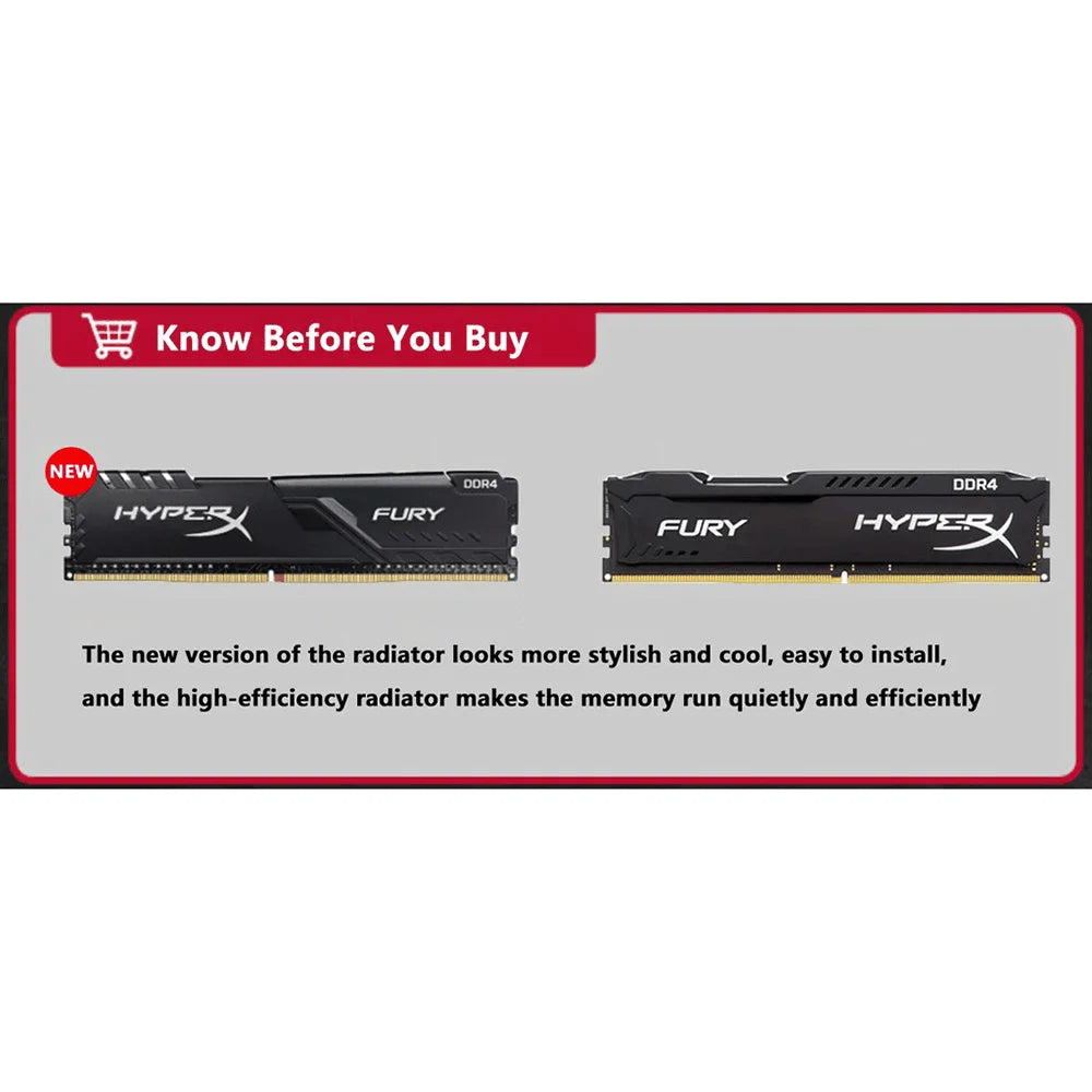 HyperX Fury Memoria DDR4 8GB 16GB 4GB RAM 3200 2666 2400 2133MHz Desktop RAM 1.2V DIMM PC-21300  PC-25600
