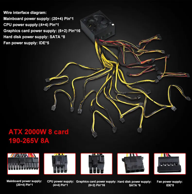 T.F.SKYWINDINTL NEW 2000W ATX PSU Mining Power Supply PC Power Support 8 Display Cards GPU 95% Efficiency for BTC Bitcoin Miner