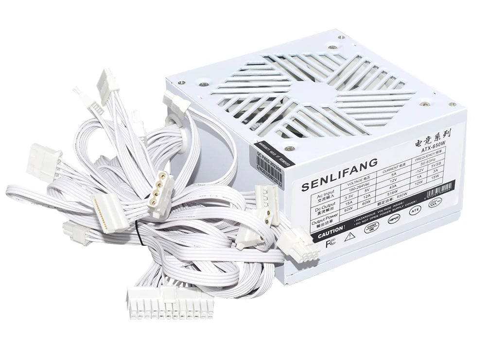 JULONGFENGBAO White ATX 650W Desktop E-Sports Video Game Computer Power Supply 110-230V Low Noise PSU Maximum peak value 800W