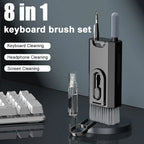Kit de limpeza 8 em 1: escova de limpeza para teclado, caneta de limpeza para fones de ouvido, ferramentas de limpeza para iPad e celular, extrator de teclas.