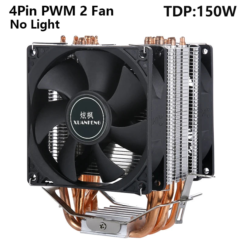 XUANFENG Cooler silencioso para computador, ventoinha para CPU com 2/4/6 heat pipes, conector de 4 pinos/PWM, refrigeração a ar, compatível com LGA115x 1200 2011 2066 x79 x99 AMD
