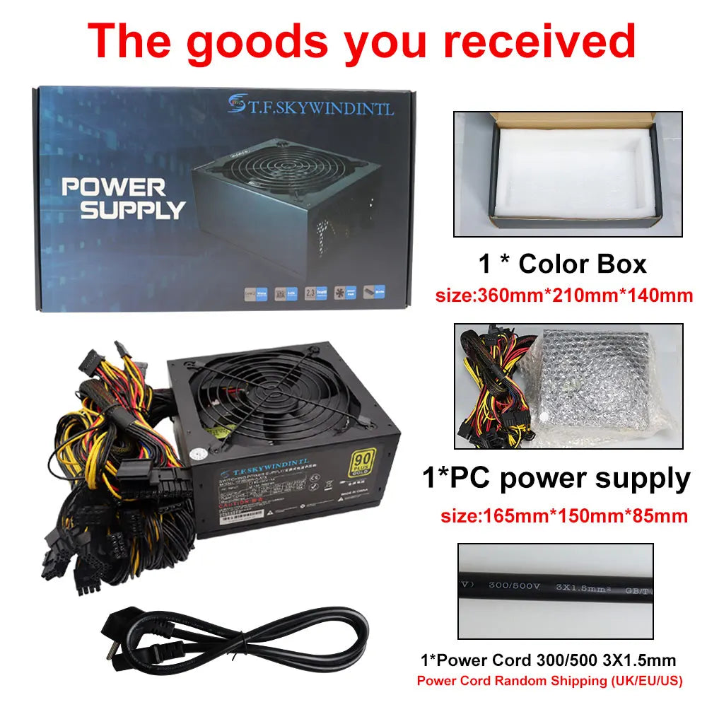 T.F.SKYWINDINTL NEW 2000W ATX PSU Mining Power Supply PC Power Support 8 Display Cards GPU 95% Efficiency for BTC Bitcoin Miner