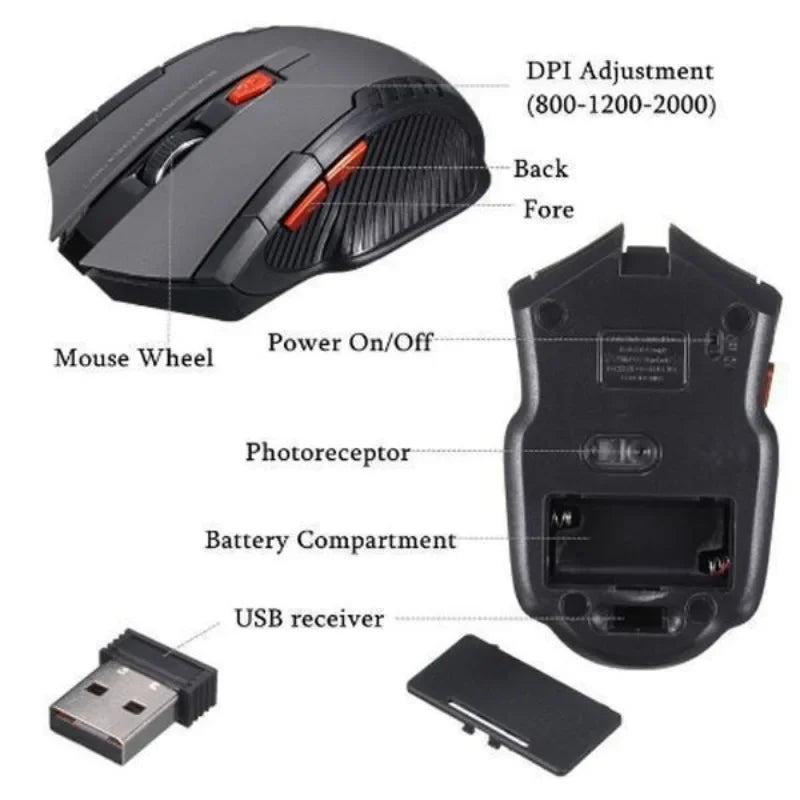 Mini Mouse Portátil Sem Fio Óptico para Jogos de PC e Laptop com Receptor USB