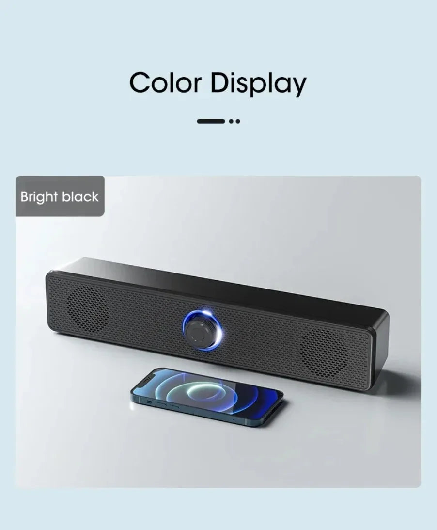 Barra de som sem fio Bluetooth e com fio para PC, alimentada por USB, para TV, PC, laptop, home e sistema de áudio.