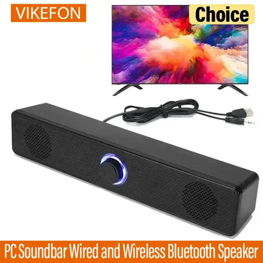 Barra de som sem fio Bluetooth e com fio para PC, alimentada por USB, para TV, PC, laptop, home e sistema de áudio.
