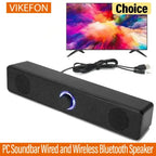 Barra de som sem fio Bluetooth e com fio para PC, alimentada por USB, para TV, PC, laptop, home e sistema de áudio.